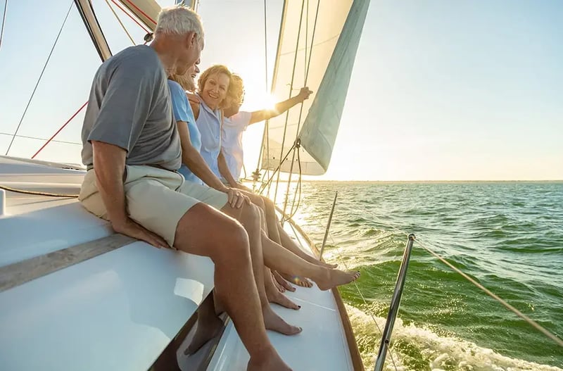 Group of seniors on a sailboat.