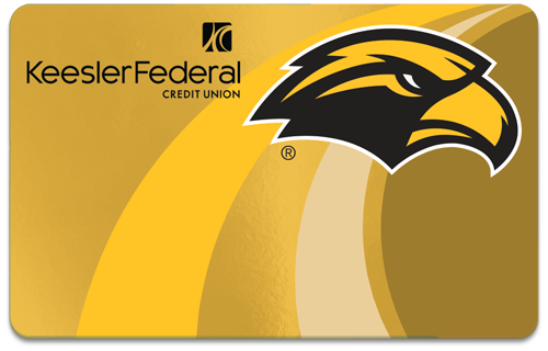 Photo of a gold Keesler Federal Credit Union credit card with eagle icon