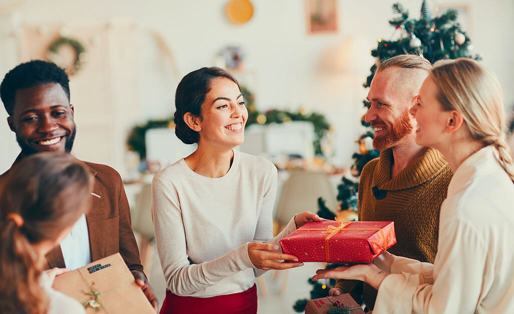 friends giving each other presents