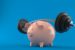 piggy bank under a barbell